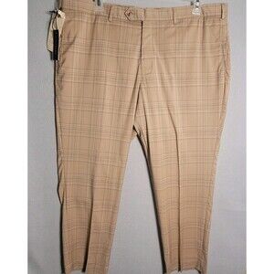 NWT J Hilburn Pants Mens 40x28 Tan Brown Plaid Business Casual Wool Trousers